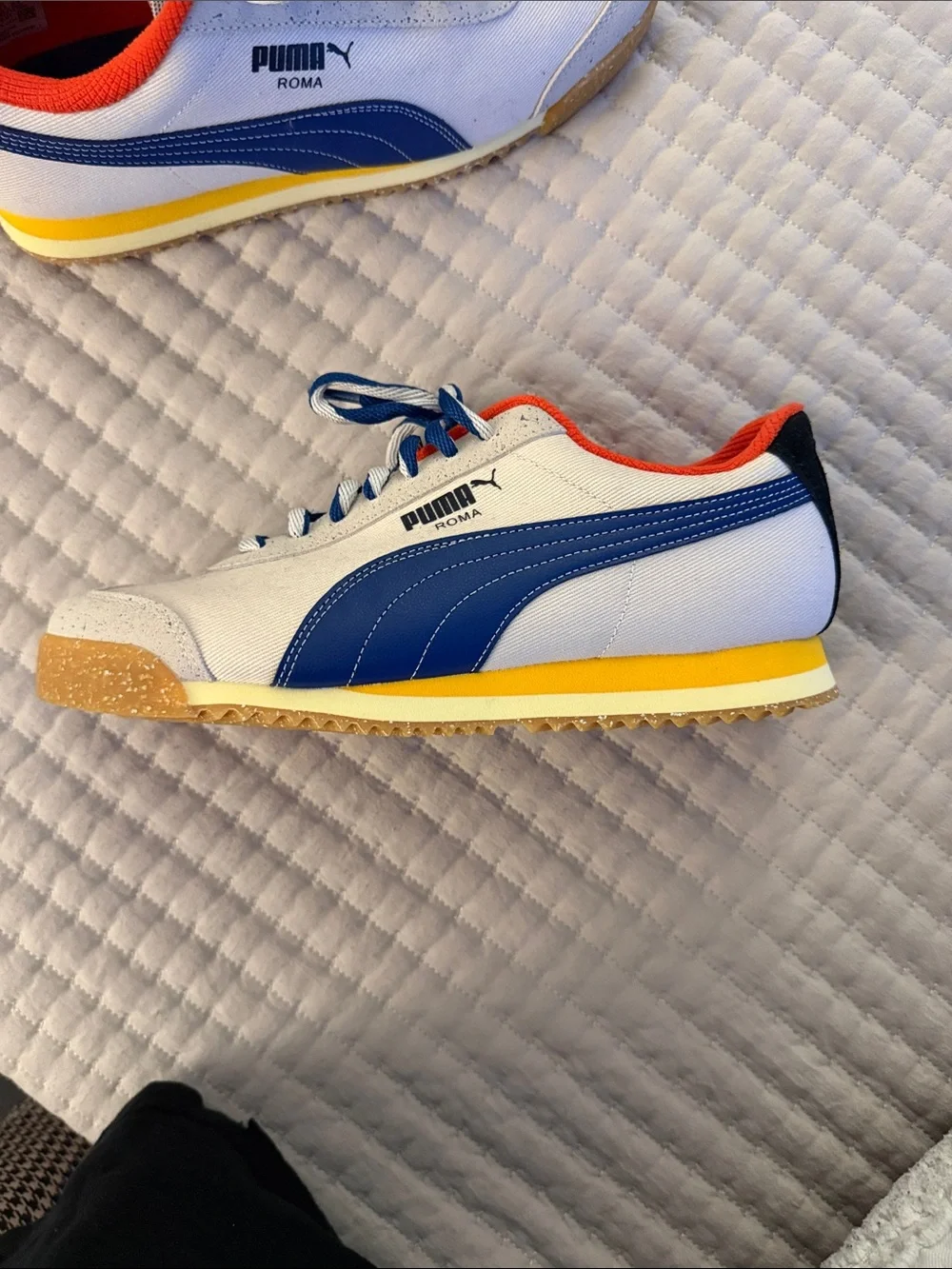 Puma Roma cream/blue/orange suede sneakers
